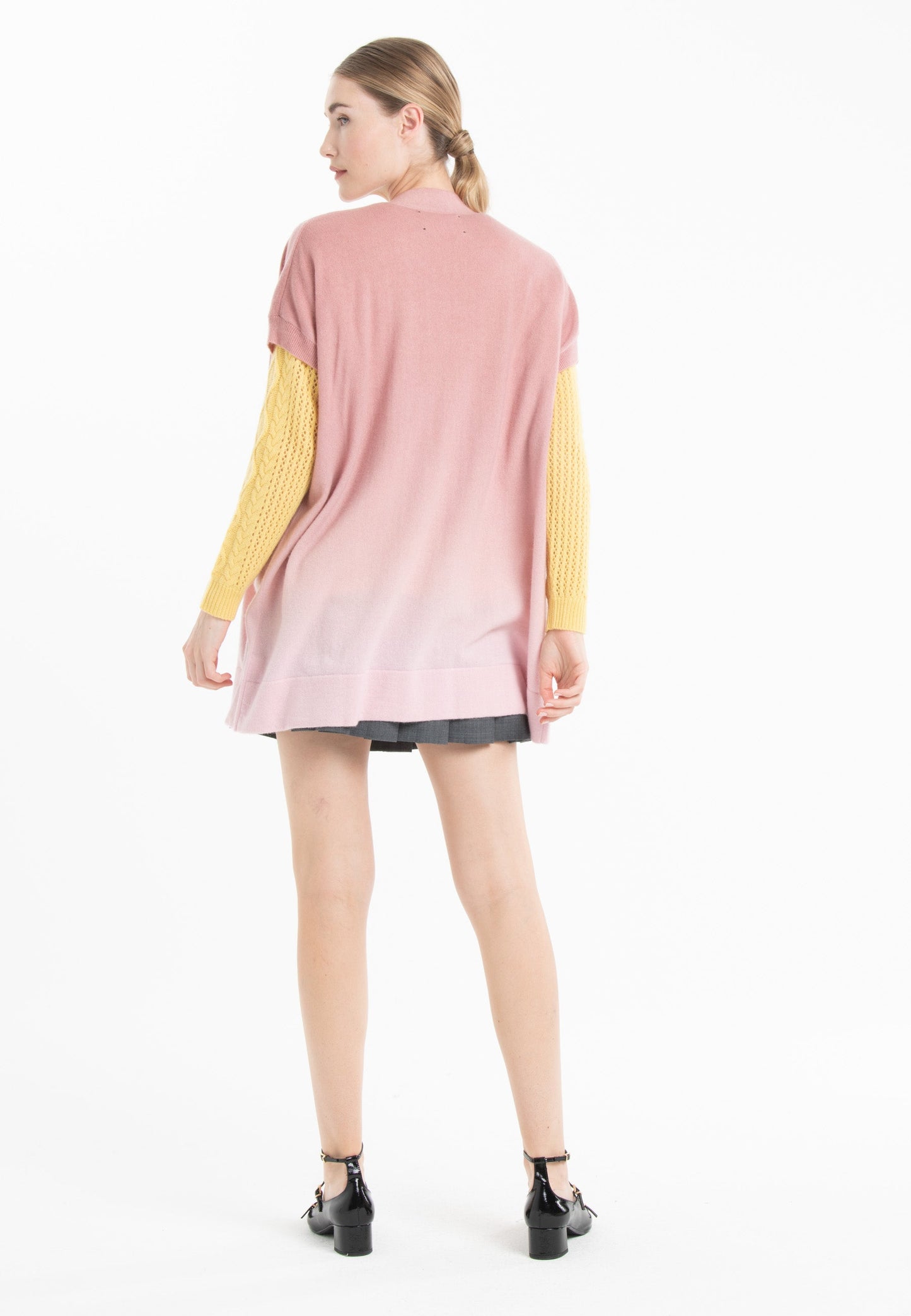 Gilet à manches courtes femme en cachemire tye & dye rose baby & rose nude - AVA 11B