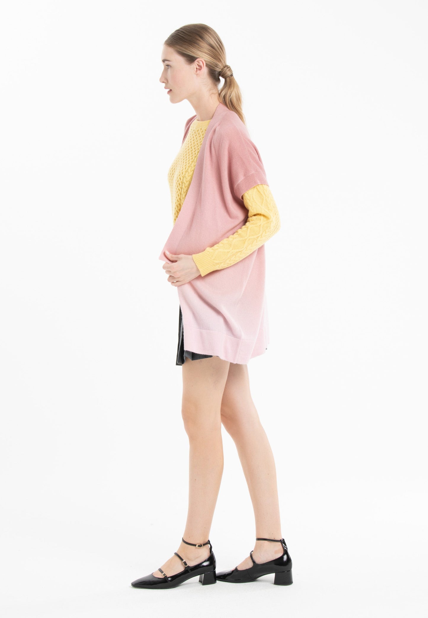 Gilet à manches courtes femme en cachemire tye & dye rose baby & rose nude - AVA 11B